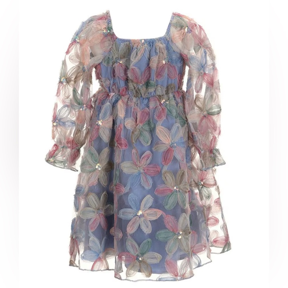 Big Girls Blouson Sleeve Floral-Soutache Fit & Flare Dress